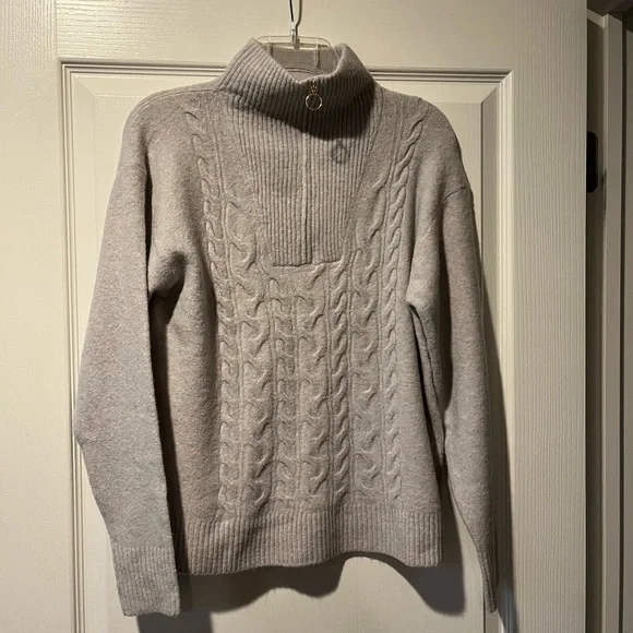WOMENS J CREW HALF ZIP CABLE SWEATER SIZE MEDIUM IN GREY/MULTI NWT! - Picture 3 of 5